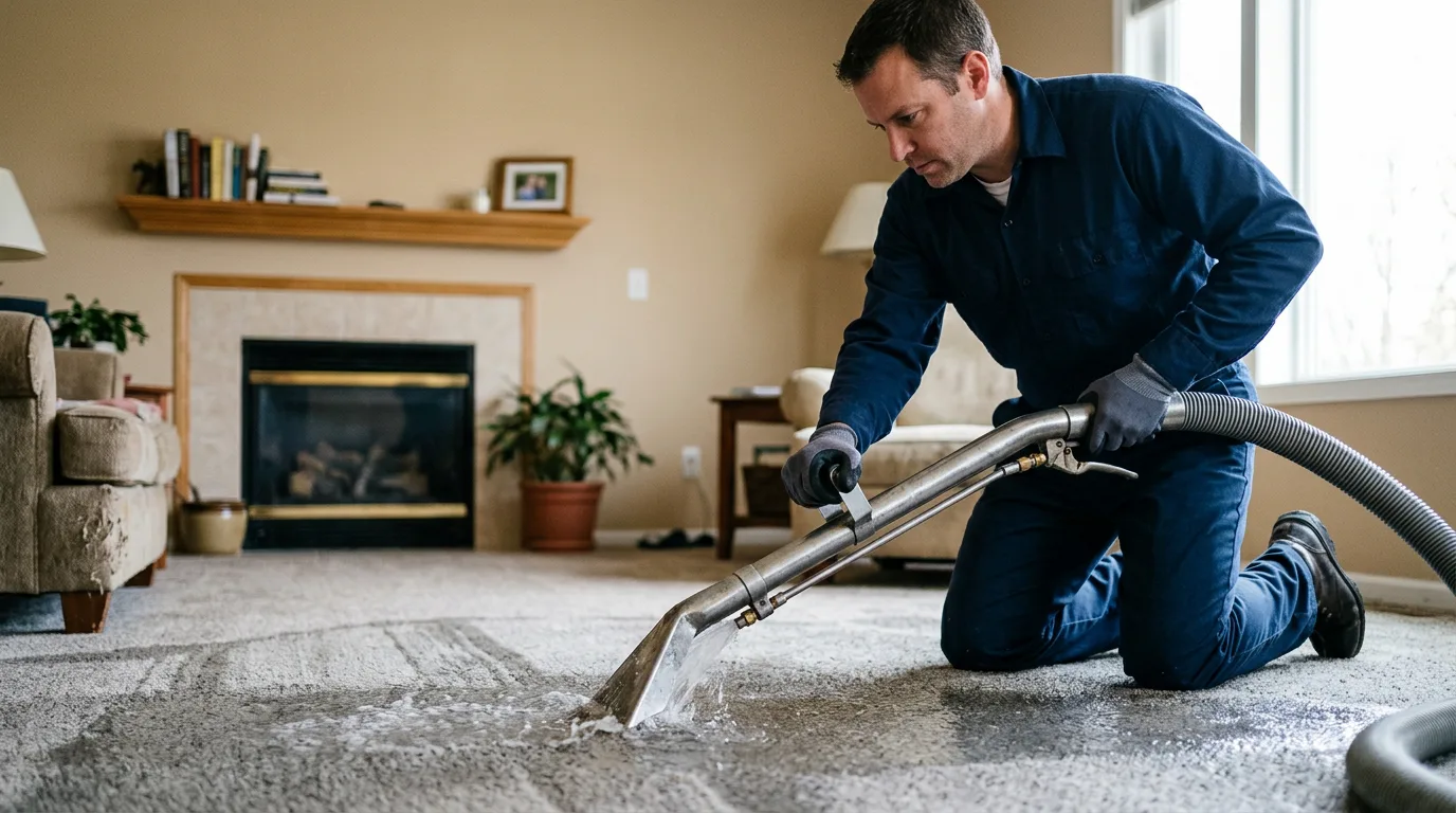 Water damage restoration technician working near Darien, IL